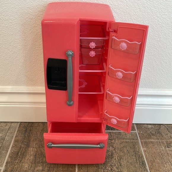 Pink Toy Refrigerator Pretend Play Dolls Accessories - Picture 1 of 9